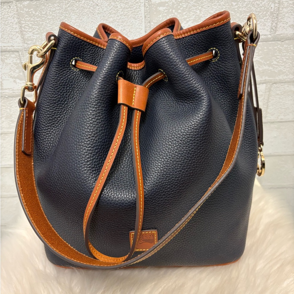 Dooney & Bourke Midnight Blue Pebbled Leather Drawstring Bag
